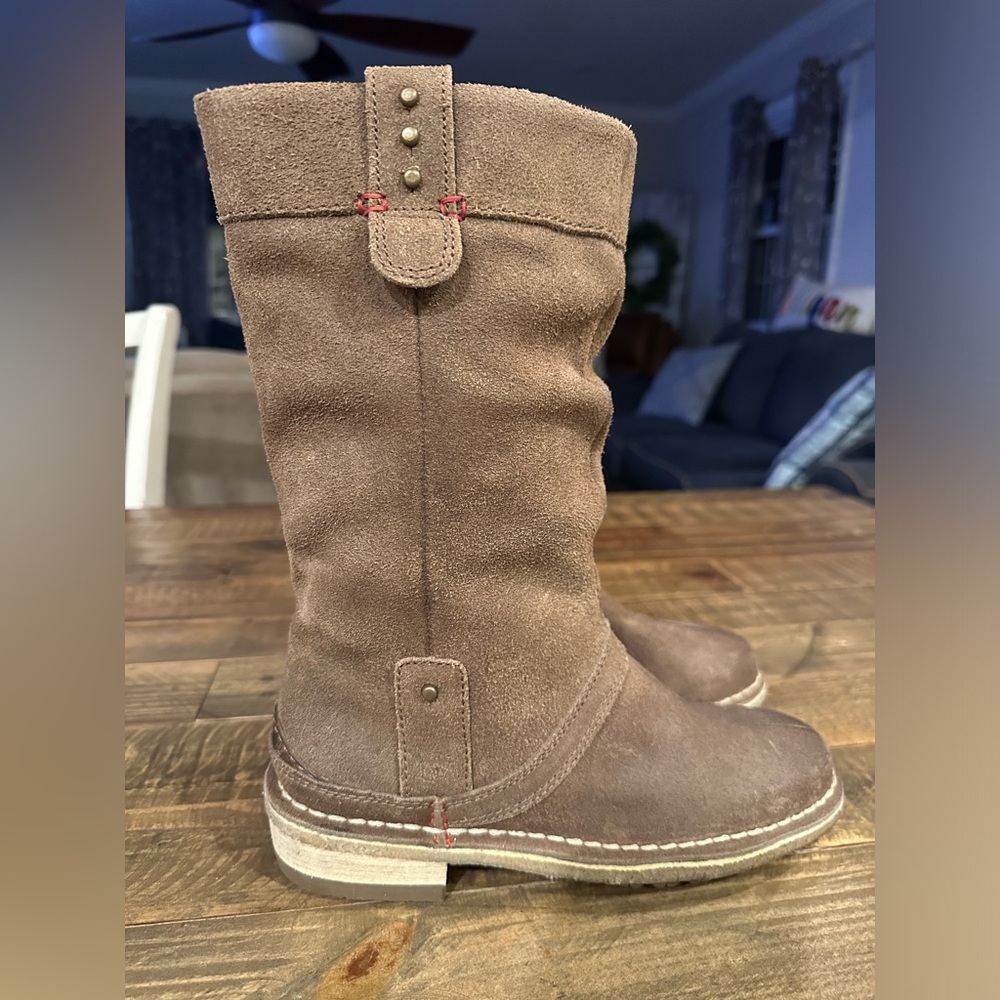 Clarks Tan Suede Heeled Boots